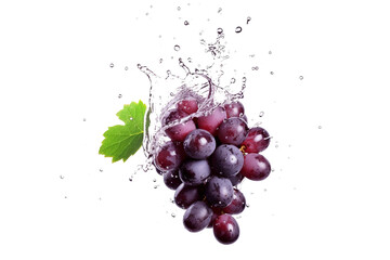 Fototapeta Black or dark red grape in water splash isolated on white background with clipping path. PNG. Generative AI technology obraz