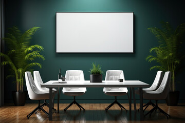 Blank canvas mockup frame on a modern corridor at a modern office. Generative AI