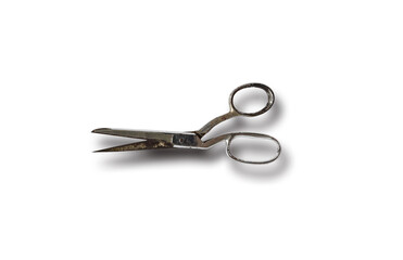 Old or antique fabric scissors isolated on white background with clipping path.