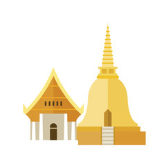 Obraz premium Golden pagoda and buddhism temple in flat style