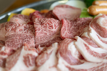 バーベキューを楽しむ　食材の盛り合わせ