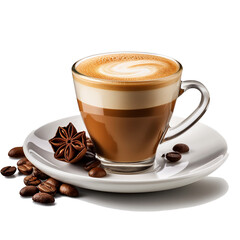 Cup of espresso coffee with coffee beans isolated on a transparent background (Generative AI)