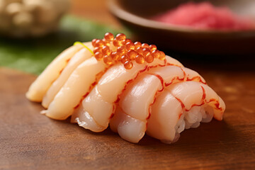 Sushi with squid, Japanese food. AI Generated.