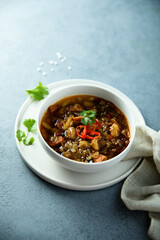 Healthy eggplant ragout with chili pepper and cilantro