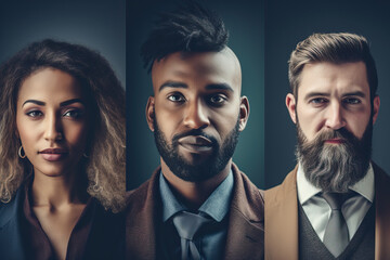 An expressive montage portraying the powerful synergy of diverse business professionals, embracing inclusion and innovation - Generative AI