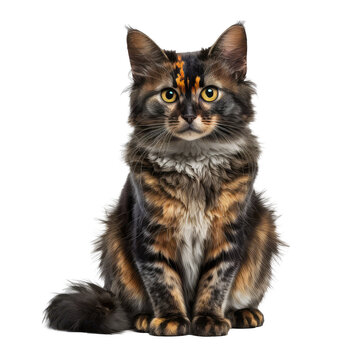 tortie cat looking isolated on white