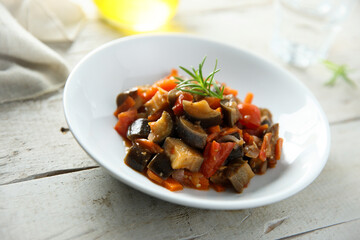 Traditional homemade vegetable ragout with fresh rosemary