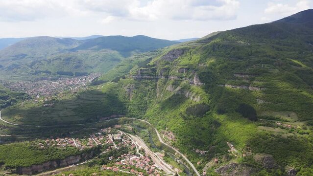 Amazing Aerial view of iskar gorge near village of Bov, Balkan Mountains, Bulgaria

