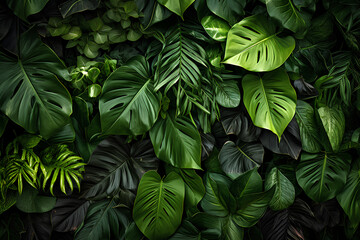 Green tropical leaves background. Generative AI