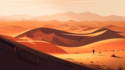 Naklejka na ściany i meble Minimalistic Orange Desert Illustration AI Generated