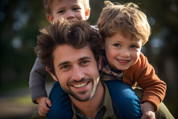 Happy family sitting together in a park