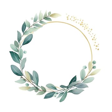 Aquarell handbemalter Rahmen mit tropischen gr&uuml;nen Bl&auml;ttern und Zweigen. Rahmen f&uuml;r Hochzeitseinladungen, Save the Date oder Gru&szlig;karten, generative AI