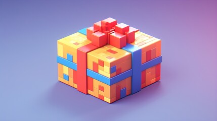 Fototapeta premium gift box, present, modern 8 bit 3d minimal style illustration. Digital icon. Generative AI.