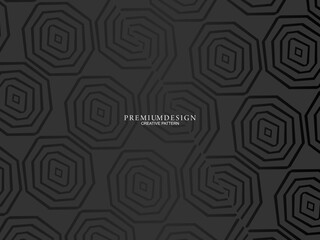 Black abstract background design. Modern wavy lines pattern (guilloche curves) in monochrome colors. Premium line texture for banners, business backgrounds. Dark horizontal vector template.