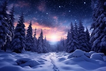 landscape the beauty of the night sky and snow. generative ai