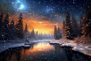 Fototapeta na wymiar landscape the beauty of the night sky and snow. generative ai