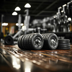 Fototapeta na wymiar a comprehensive set of gym weights presented in high-definition, showcasing the elements essential for strength training, optimized for a 16:9 resolution. Ai Generated