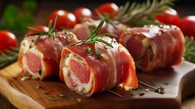 Beautiful close-up of Capocollo meat, nicely decorated, made with generative AI