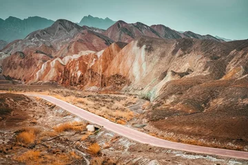 Crédence de cuisine en verre imprimé Zhangye Danxia Ancient silk road, Zhang ye colorful danxia natural wonders in Gansu province in China