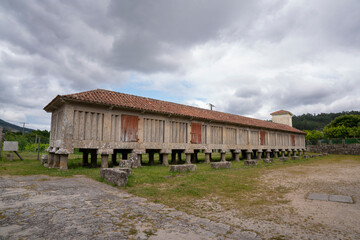 The largest horreo (typical Galician granary) in Galicia, located in the monastery of Poio. Spain. Building fron XVIII century.