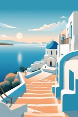 A beautiful greece island scene in a traditional greek village - obrazy, fototapety, plakaty