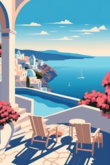 A beach style poster of greece in the summertime