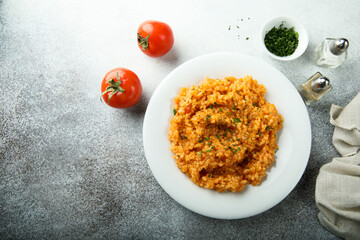 Traditional homemade risotto with tomatoes