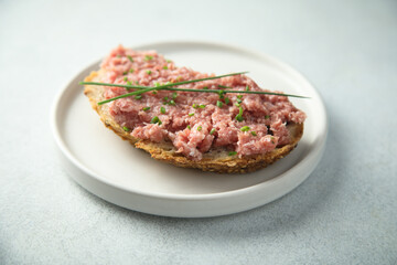 Traditional pork pate or mettwurst