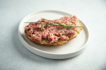 Traditional pork pate or mettwurst