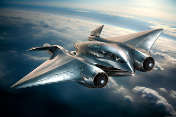 Futuristic aircraft in the sky background illustration