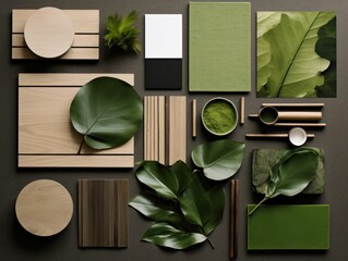 AI generated illustration of a simple moodboard inspiration design in a green brown color palette
