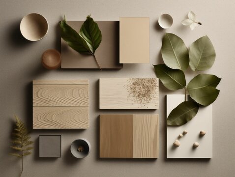 AI generated illustration of a simple moodboard inspiration design in a green brown color palette