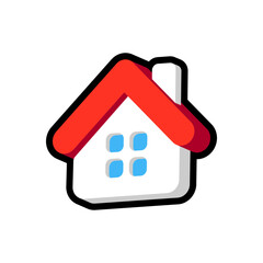 Isolated flat 3d house icon for game, interface, sticker, app. The sign in a cartoon style for match 3 or hyper casual. The sprite can be used like a craft element in hyper casual mobile game
