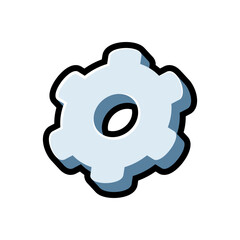Isolated flat 3d cog icon for game, interface, sticker, app. The sign in a cartoon style for match 3 or hyper casual. The sprite can be used like a craft element in hyper casual mobile game