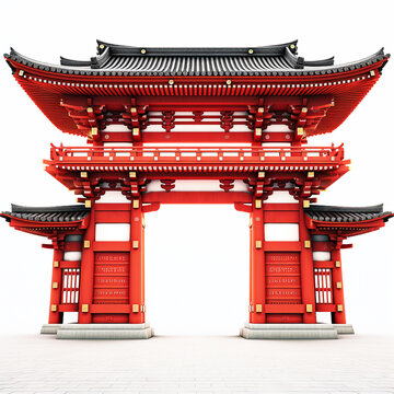 Japanese temple gate, white background