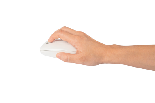 Hand click on modern computer mouse isolated on a transparent background