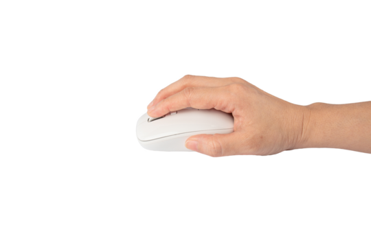 Hand click on modern computer mouse isolated on a transparent background