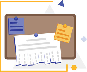 bulletin board, announcements posted on the board