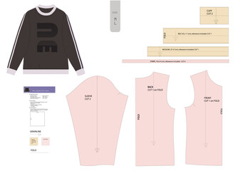 Man Long sleeve sweatshirt sewing pattern with O-neck and cuffs. Sizes M-L.
