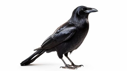 Fototapeta premium a crow, side view, white background, full shot