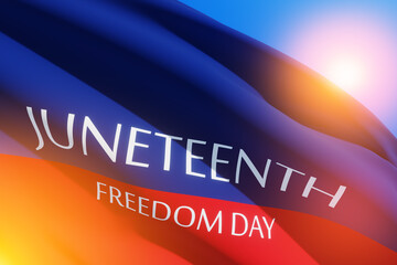 Juneteenth color with text Juneteenth Freedom Day with warm glow. Since 1865. Banner. 3d-rendering.