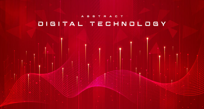 Abstract digital technology futuristic red background, Cyber information data science tech, Innovation communication future, Ai big data, internet network connection, Cloud hi-tech illustration vector