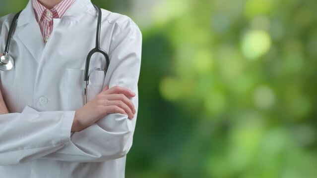 Medical worker recommend ecologic drug or medicament. Doctor pharmacist is showing natural eco health care product. Natural cosmetics and bio herb farmacy concept. Copy space for text or logo