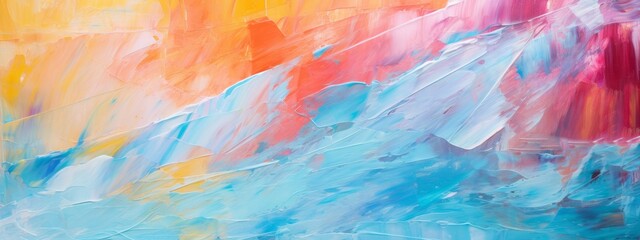 Closeup of abstract rough colorful multicolored art painting texture, with oil brushstroke, pallet knife paint on canvas (Generative Ai)