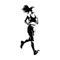 Running woman silhouettes on white background isolated. Silhouette of a running woman with side view vector illustration
