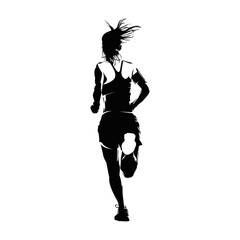 Running woman silhouettes on white background isolated. Silhouette of a running woman with back view vector illustration