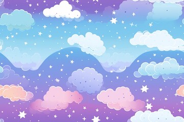 Anime cloud background, neon bright colours, gaming background illustration pattern, repeating cloud pattern