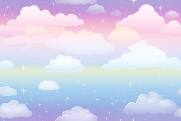 Anime cloud background, neon bright colours, gaming background illustration pattern, repeating cloud pattern