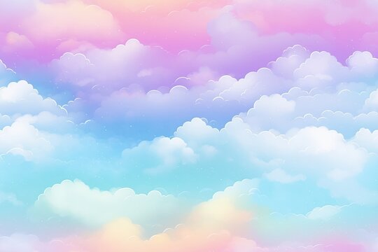 Anime cloud background, neon bright colours, gaming background illustration pattern, repeating cloud pattern