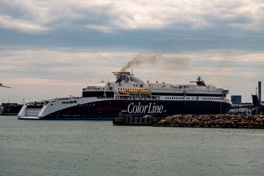 The Color Line Super Speed 2 leaving the port of Hirtshals Denmark for Larvik Norway.